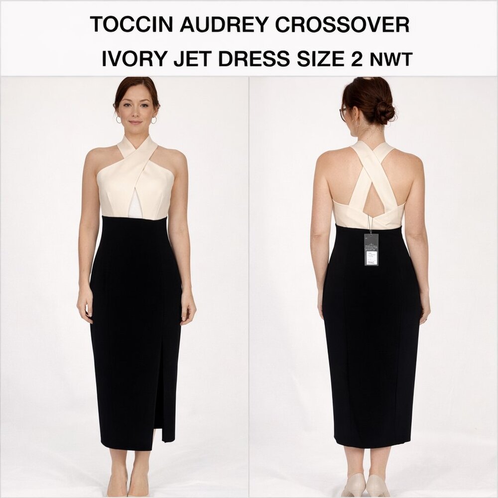 TOCCIN AUDREY IVORY JET SHEATH DRESS SZ 2